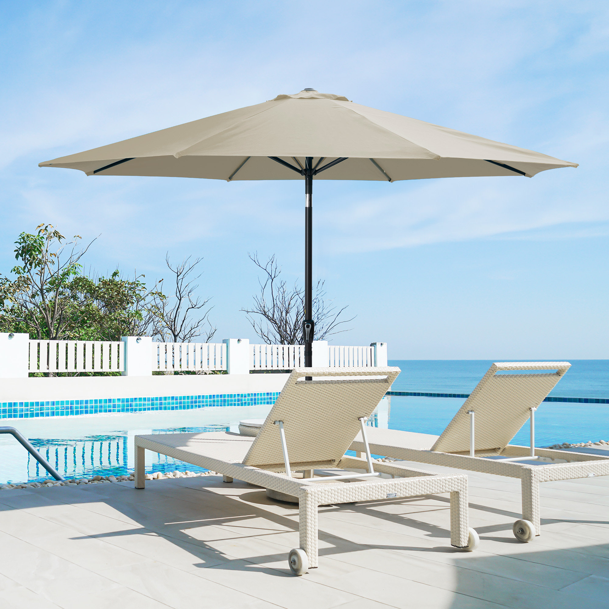 11 ft Patio Umbrella with Push Button Tilt, Crank, and 8 Sturdy Ribs - Light Blue 11 ft Patio Umbrella with Push Button Tilt, Crank, and 8 Sturdy Ribs - Light Blue
