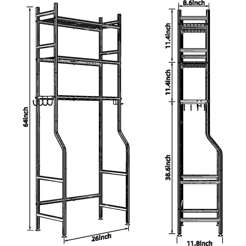 Étagère de rangement à 3 niveaux avec porte-papier hygiénique et crochets, support d'organisation de salle de bain peu encombrant, installation sans perceuse, fabrication en acier robuste