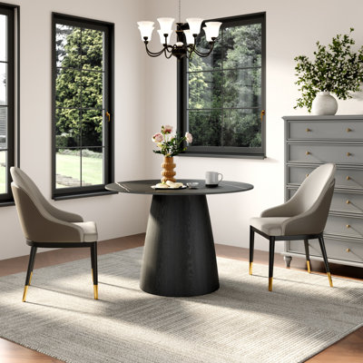 Modern 39“ Black Breakfast Dining Table For 2 With Metal Upholstered Chairs
