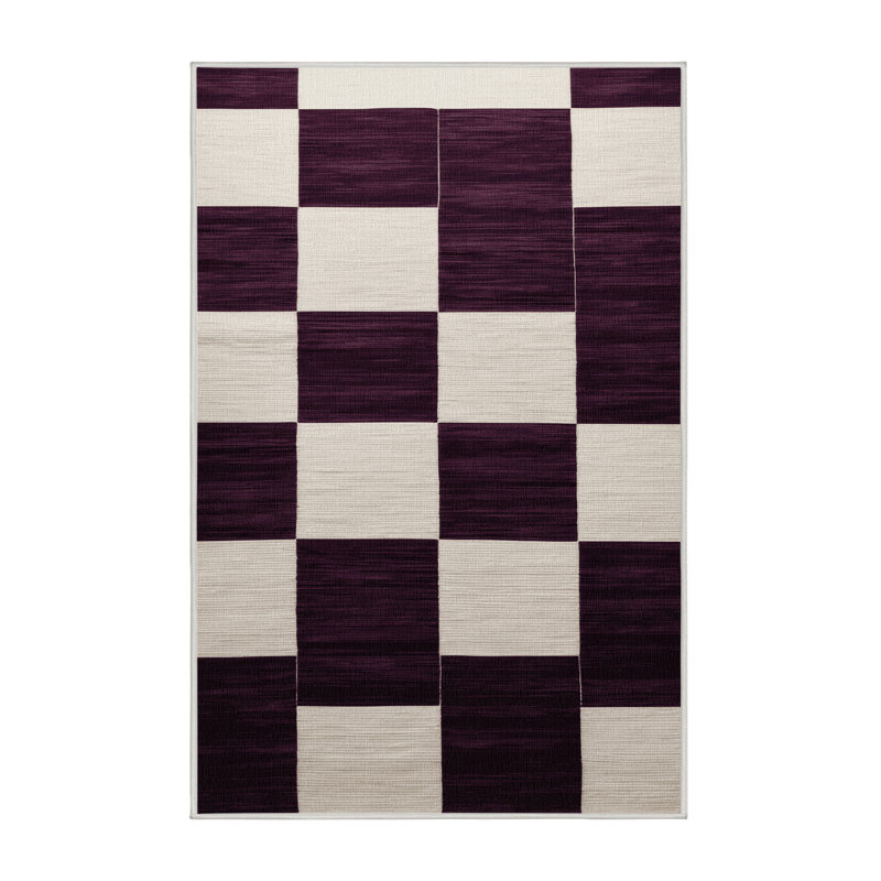 Machine Washable Checkered Beige Area Rug, Rectangle 2' x 3'