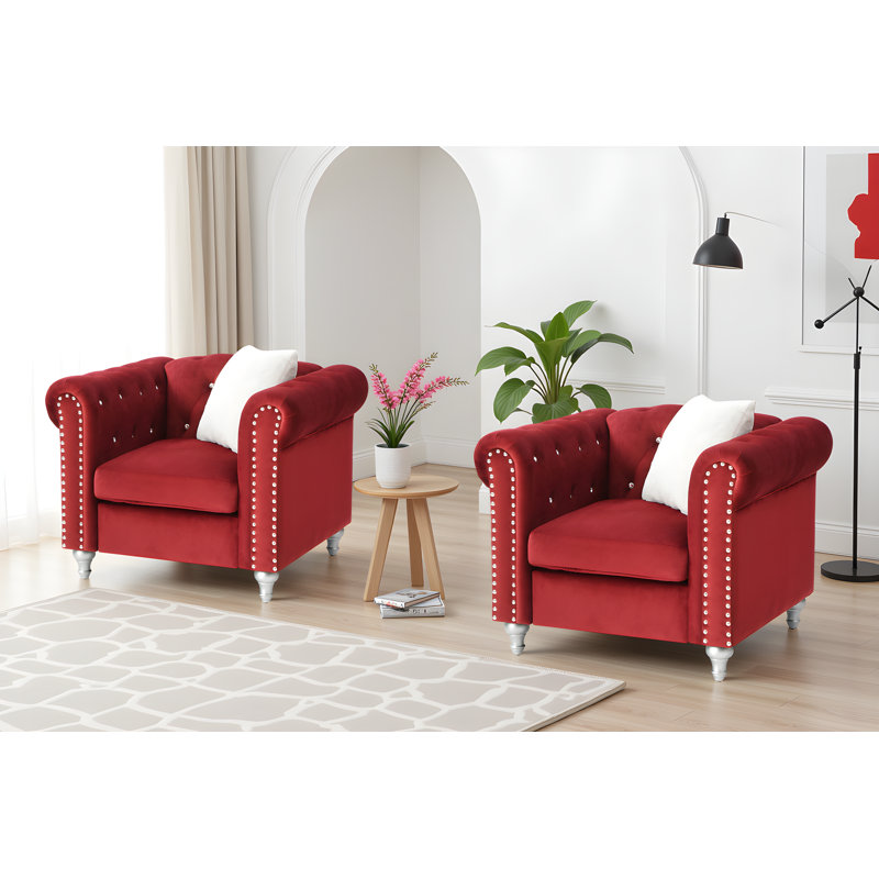 Ensemble de 2 chaises en velours Latonya, Bourgogne