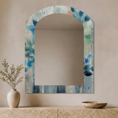 Grand miroir Cottage Cottage - Minimalisme vert, herbes bleues, impression métallique