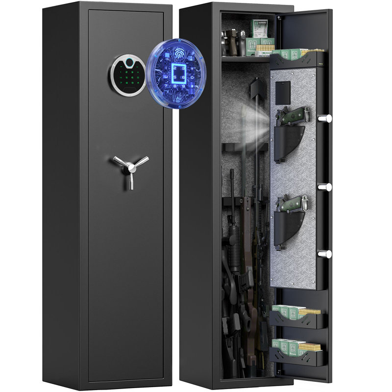 3-5 Gun Safe, 54'' Biometric Gun Safe For Pistols, Fingerprint Safe With Removable Shelf And Backlit Keypad, Quick Access Gun Cabinet With Dual Alarm And Mute Function