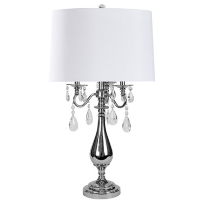 Jane Seymour - Lampe de table en acier et cristal - Abat-jour blanc