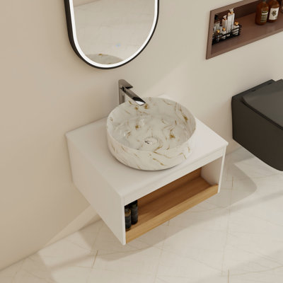 24" Wall-Mounted Single Bathroom Vanity Set With Ceramic Top Sink