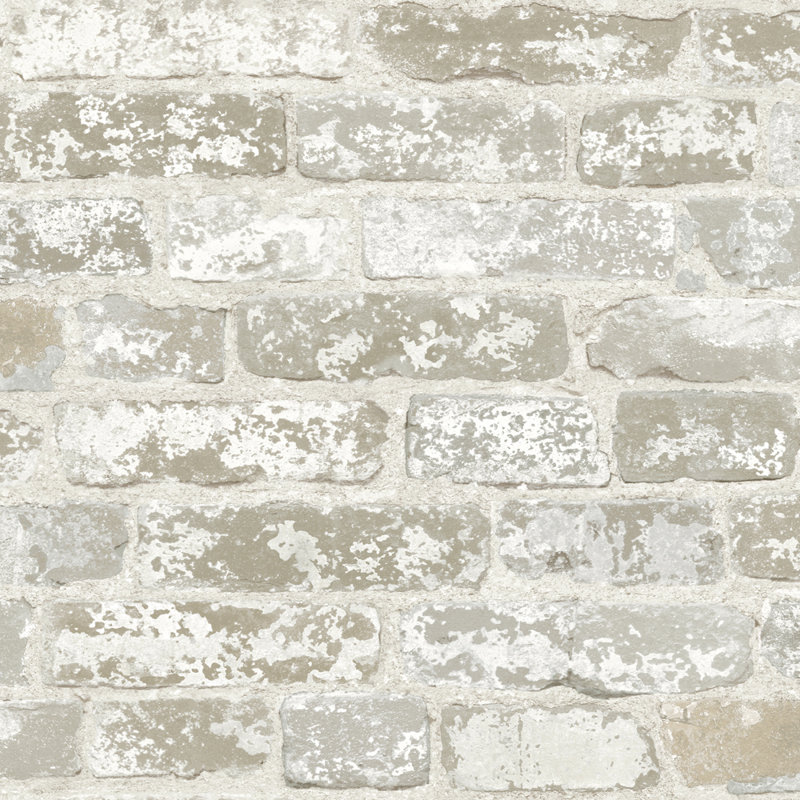 Risky Business Brick Wallpaper Roll, Weathered White Ash