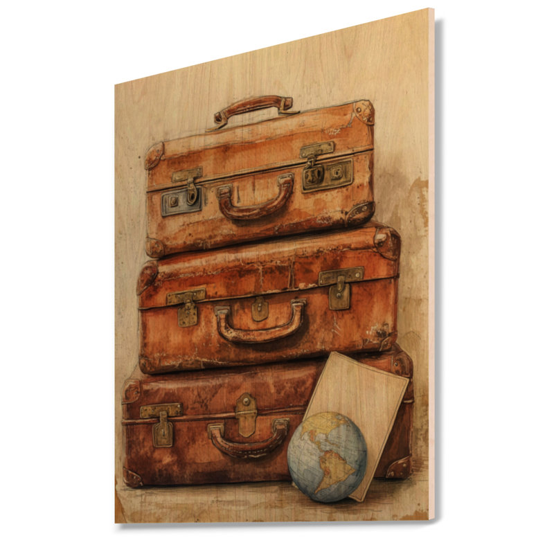 Valises de voyage rétro - Décoration murale rétro en bois brun, H 32 po x l 24 po, Rectangulaire