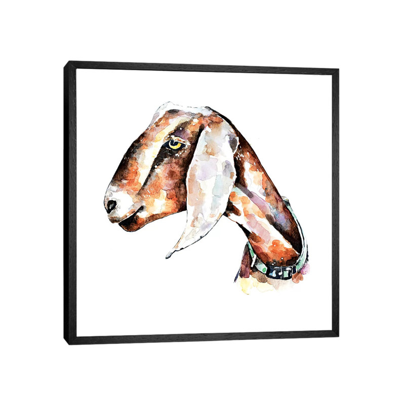 Nubian Goat I - Painting on Canvas, Black Framed, 45.72 cm H x 45.72 cm W