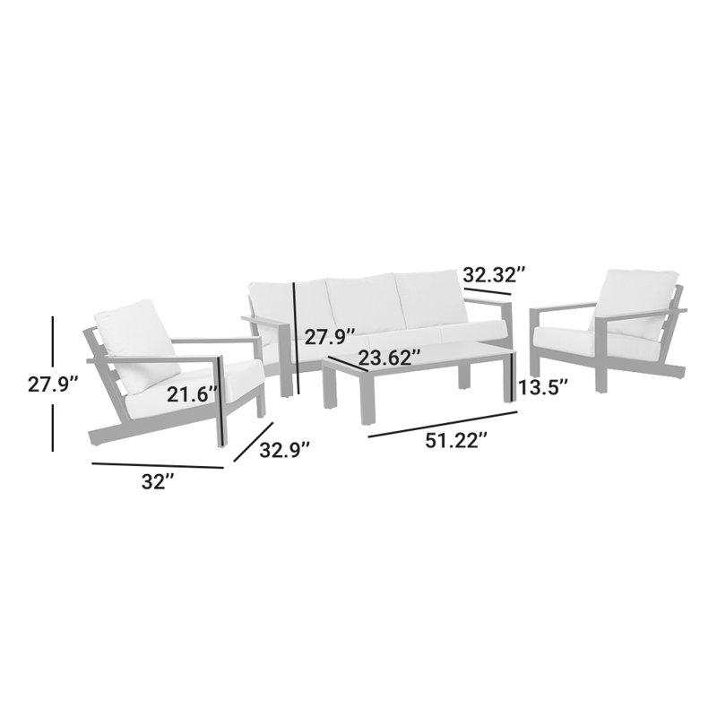 Ensemble de conversation Perci Sunbrella en aluminium avec table basse en pierre frittée