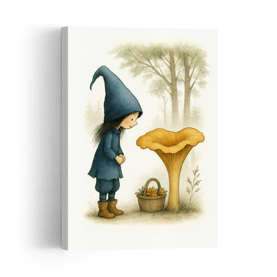 Curious Child Giant Mushroom Whimsical Abstract Contemporary Flower Forest Wall Art Print