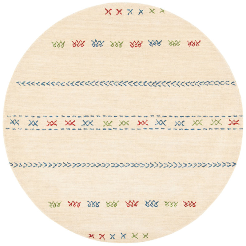 Santiago Southwestern Wool Cream Area Rug, Round 6'