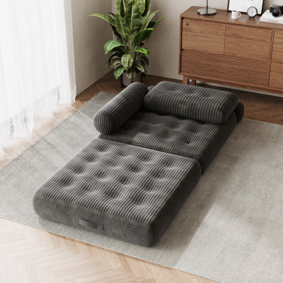 3-in-1 Folding Sofa Bed – Convertible Futon Sleeper Chair with Removable Armrest, 35" D x 35" W, Fold-Out Lounge Mattress for Living Room or Bedroom, Gray