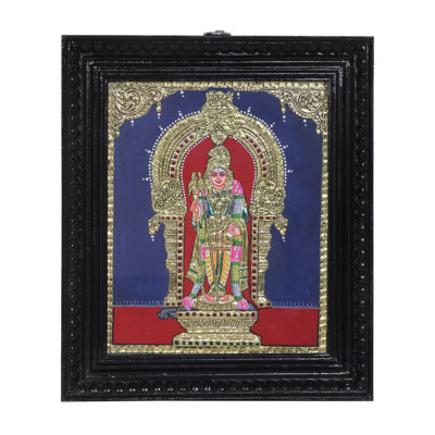 Lord Kartikeya (Murugan), peinture de Tanjore | Couleurs traditionnelles avec or 24 carats | Structure en bois de teck