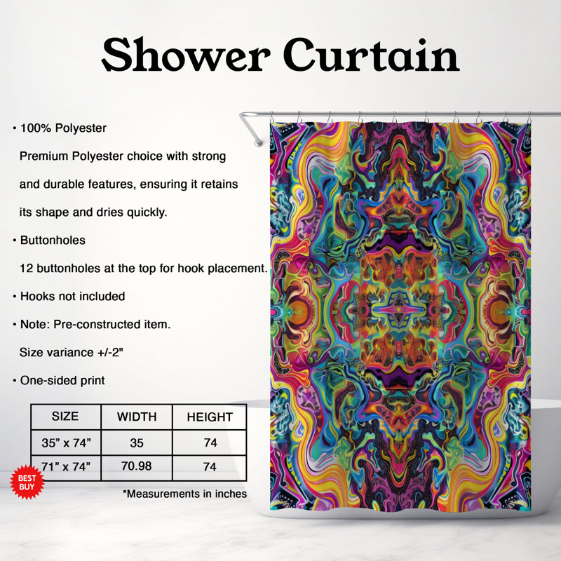 Trippy Patterns - Rideau de douche Premium, H 74 po x l 71 po