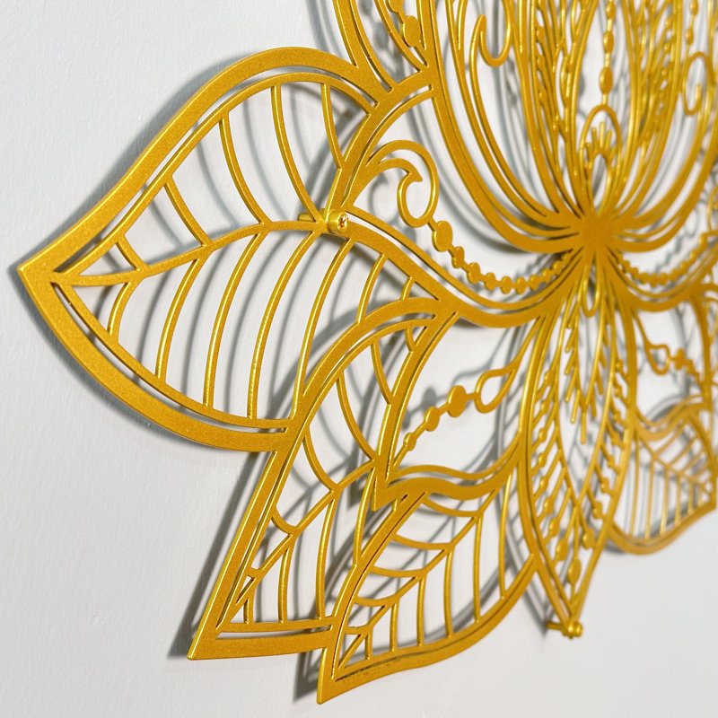 3D Lotus Mandala Metal Wall Art – Spiritual Lotus Flower Décor, Multisize Modern Wall Décor, 23" H x 36" W, Gold