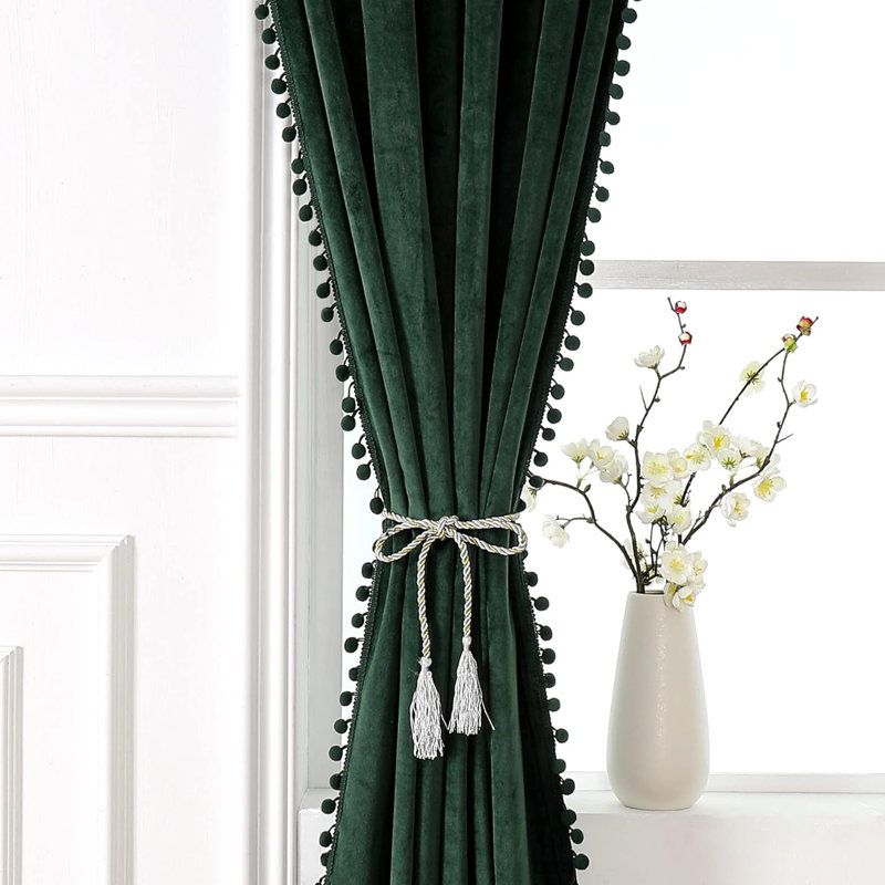 Aleria Velvet Room Darkening Curtain Pair, 52" W x 96" L, Dark Green