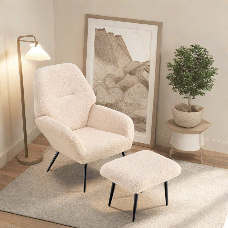 Fauteuil avec repose-pieds l 20 po Edmeston, Peluche beige