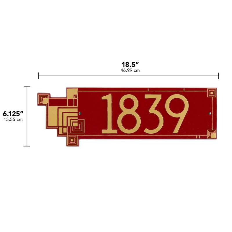 Frank Lloyd Wright, plaque moderne abstraite cubique, 1 ligne standard, Rouge / or, Oui, Doré