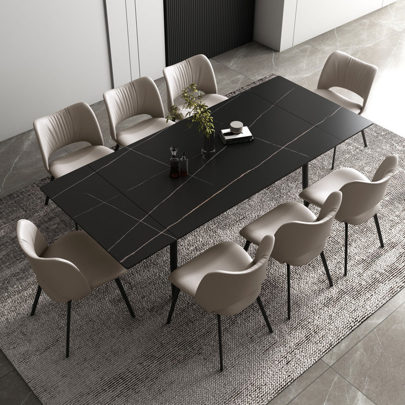 Ensemble de table et chaises Madlaina, Noir, Ensemble salle à manger 9 pièces