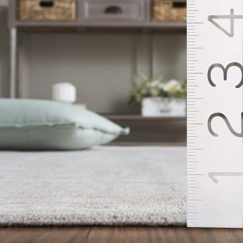 Rectangle Solid Color Hand-Knotted Wool/Cotton Area Rug in Beige, Rectangle 6' x 9'