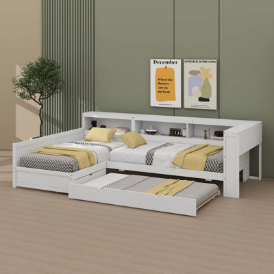 Lit simple en forme de L avec lit gigogne et rangement spacieux