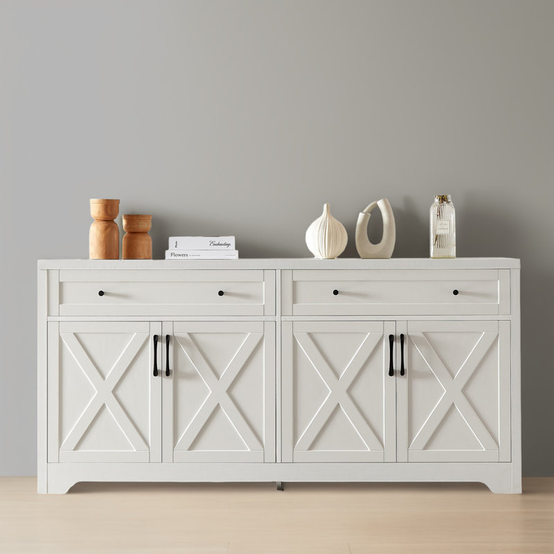 Console 61,32 po avec rangement buffet et armoire de cuisine, Blanc