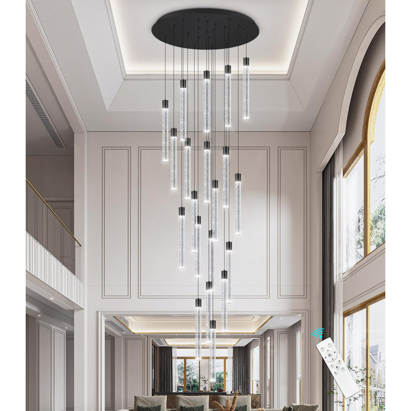 Lustre moderne 20 lumières en cristal, Noir mat, 20 lumières, H 156 po x l 23,5 po x P 23,5 po