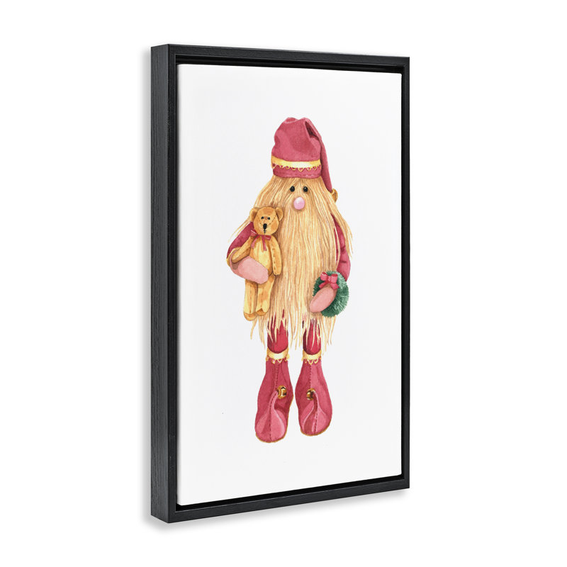 Elfe du Père Noël avec cadre flottant ours en peluche, design par Nancy Overton, H 25 po x l 17 po