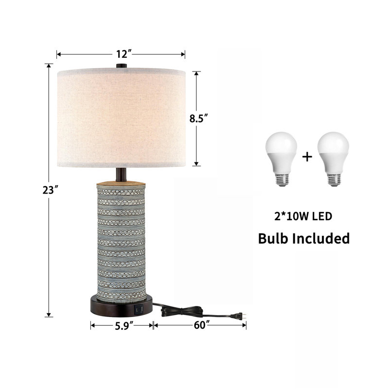 Josanna 23" Touch Control  Bedside Table Lamp Set with USB Ports, Bulbs