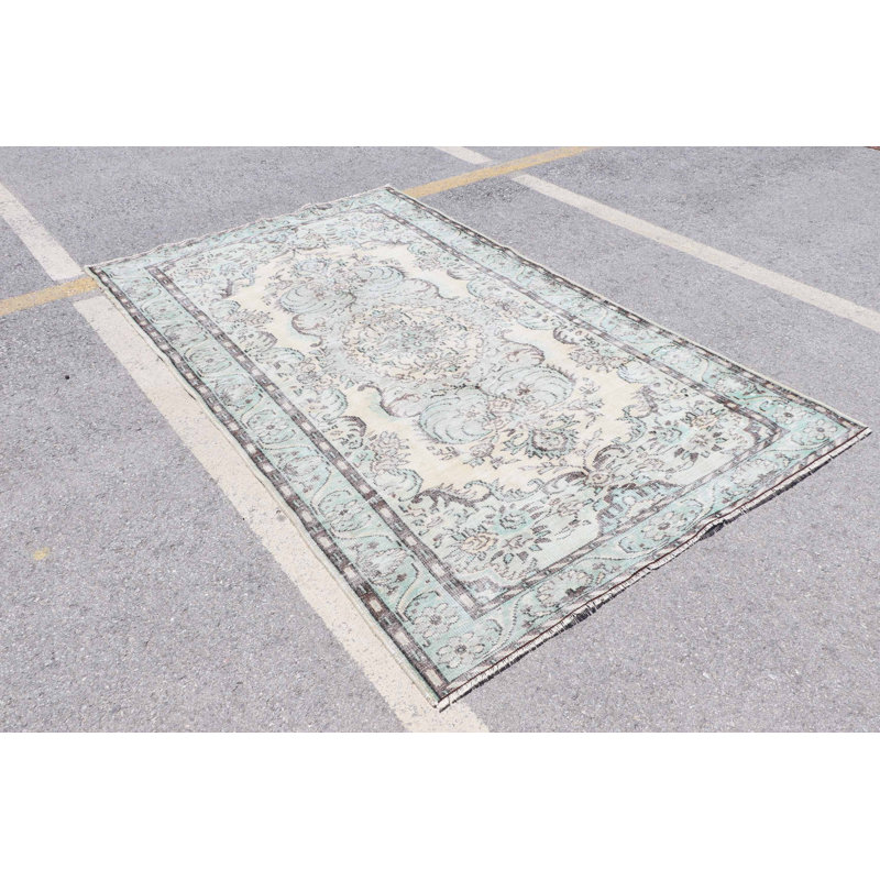 Grand tapis turc beige fait à la main, idéal pour les salons et les salons avec un attrait rétro