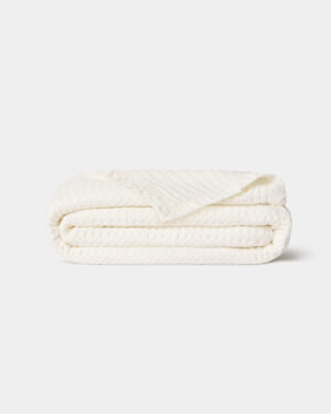 Waffle Weave Cotton Blanket, Cream, Throw