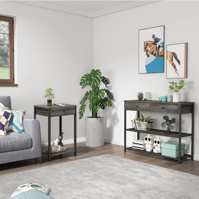 Ensemble de tables de bout Jhalia, Noir, Gris clair