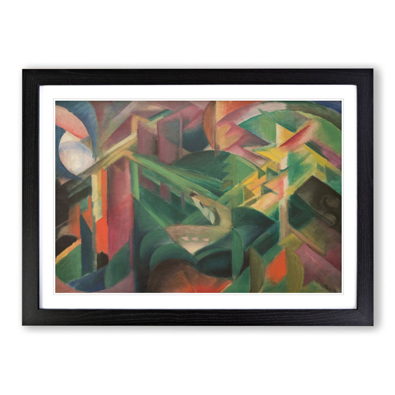 Deer in the Garden by Franz Marc - Picture Frame Painting, 48cm H x 65cm W x 2cm D, Black