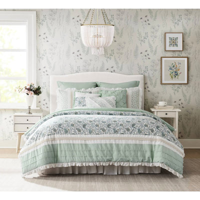 9 pièces en coton pour très grand lit - thème Shabby Chic avec édredon, édredons, taies décoratives et adorables coussins décoratifs