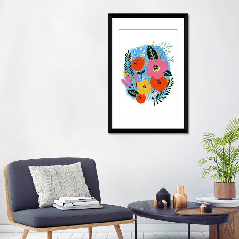 « bouquet brillante i », reproduction sur toile, H 32 po x l 24 po x P 1 po, Papier d'art encadré noir, Blanc