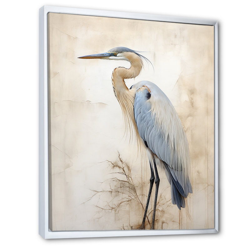 «Majestic Blue Heron Horizon II», art mural héron, Cadre flottant blanc, H 32 po x l 24 po x P 1 po