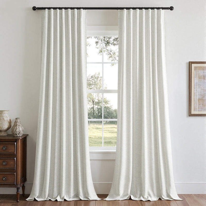 Full Blackout Curtains,Thermal Insulated Drapes,Double Layer Linen Blended Room Darkening Back Tab Pinch Pleat Drapes