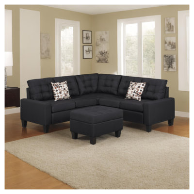 6-Piece Upholstered Sectional Sofa Set with Storage Pockets, Black Polyester Fabric and Wood Frame