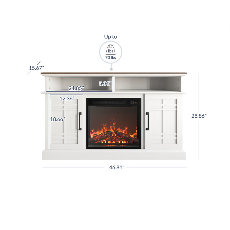 Wister TV Stand for TVs up to 50" with Fireplace Included, White