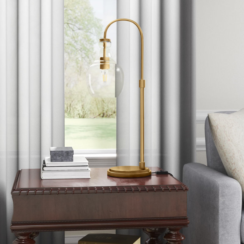Lampe de table arquée 27 po Verona, Laiton brossé, Clair