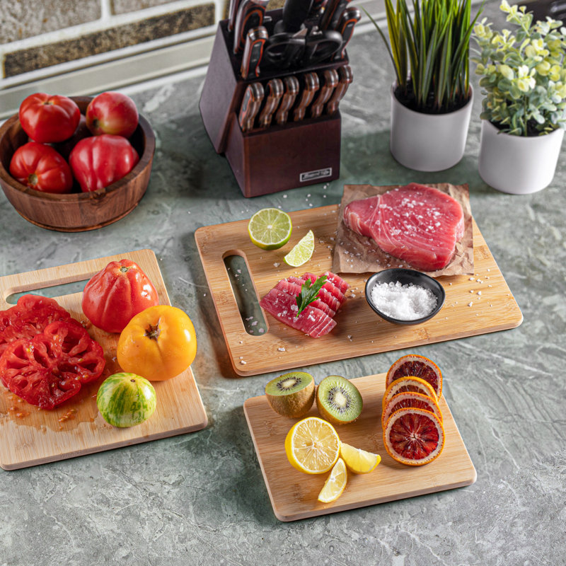 Bambüsi Bamboo Wood Cutting Board Set - Chopping Board with Juice Groove for Meat, Cheese & Vegetables - Butcher Block, Cheese & Charcuterie Board