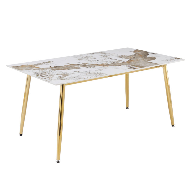 Kyley Metal Base Dining Table, White Gray, 29.9"H x 70.86"L x 35.43"W