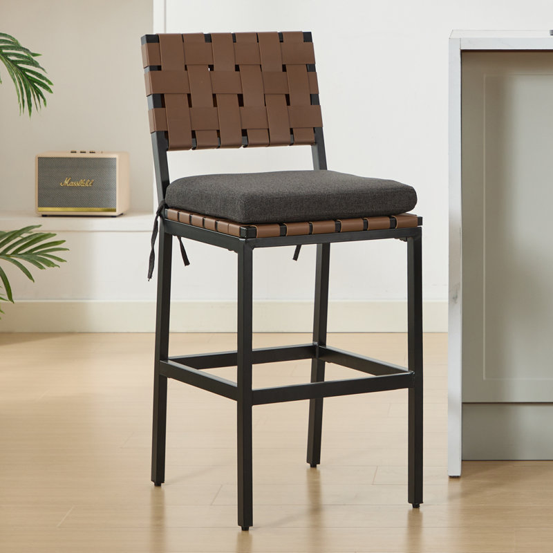 Counter height bar stools upholstered 26'' with Metal Frame, Brown