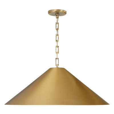 Luminaire suspendu conique en métal 1 lumière l 28 po x H 10 po avec intérieur en laiton peint et chaîne de créateur rectangulaire