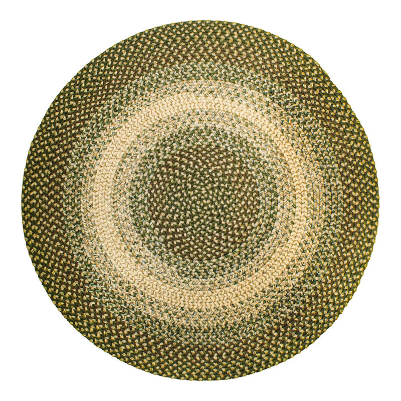 Tapis tressé vert forêt/beige Amabella, Rond 4 pi