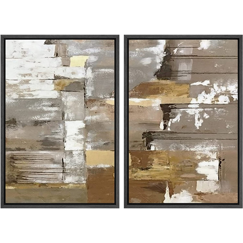 «Grunge Abstract Paint Stroke Effect Mid-Century Brown Pastel Color Blocks», reproduction sur toile 2 pièces