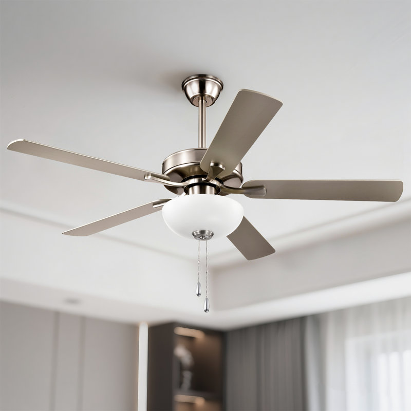 Ventilateur de plafond 52 po Amantha, Nickel brossé avec argent / bois patiné gris