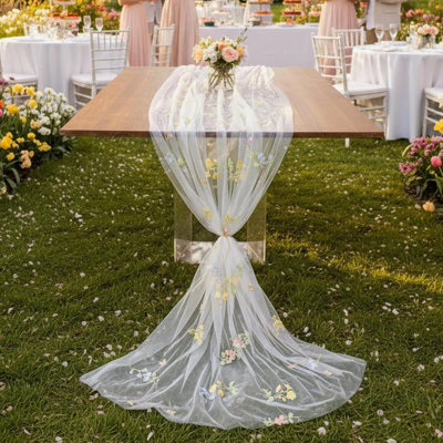 Chemin de table Wildflower Lace - Blanc - Tulle brodé