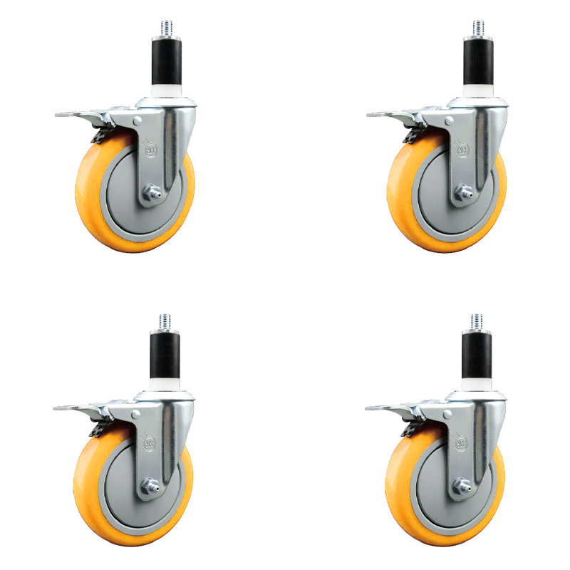 Frein de verrouillage à roulettes extensibles 5 po en acier inoxydable 316SS pivotant de 1-3 / 8 po, Jaune