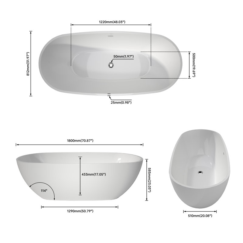 71'' Acrylic Freestanding Bathtub Freestanding Soaking Tub
